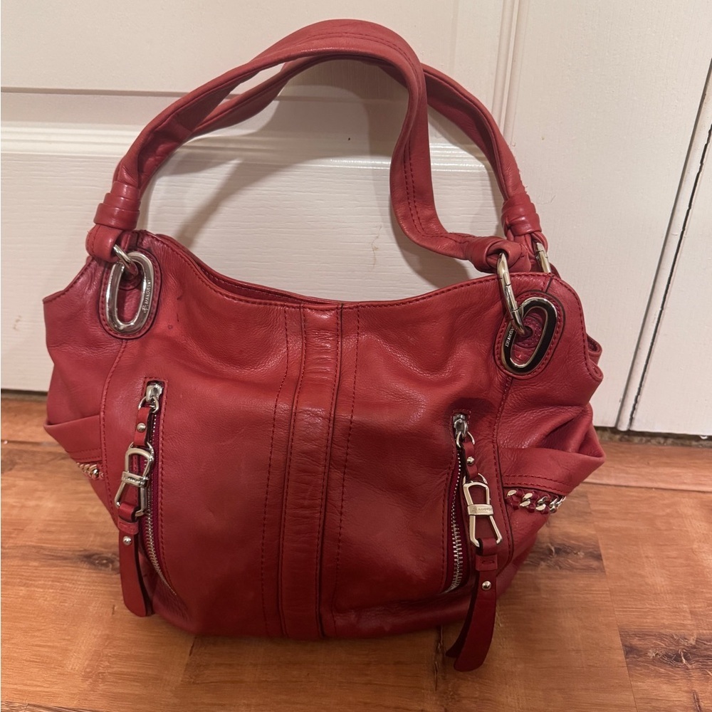 B. Makowsky Red Faux Leather Shoulder Bag​
